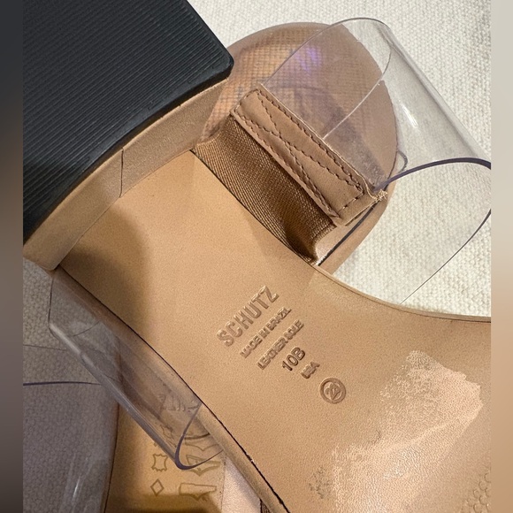 Schutz Victorie Vinyl Block Heels Slide Sandals - Picture 16 of 16